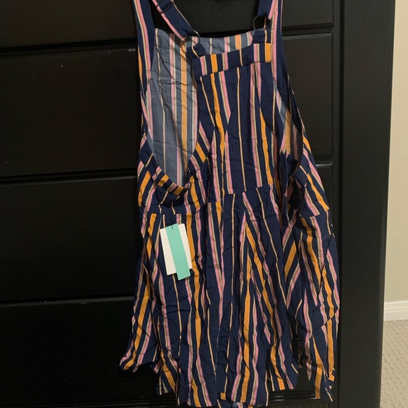 Washed short overalls navy indigo vertical stripe - Picture 5 of 5